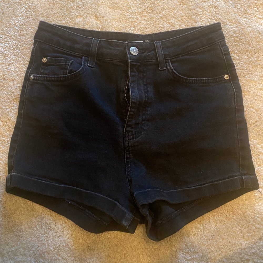 Pull&Bear Black Cuffed Denim Shorts